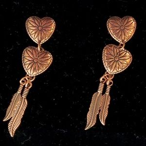 Cooper Hearts & Feathers Pierced Earrings #J2